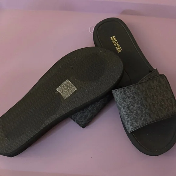 Michael Kors Black Monogram Slide Sandals - Picture 2 of 3